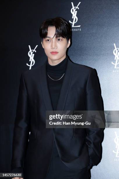 Kai of boy band EXO attends during the YvesSaintLaurent beauty pop-up store opening at Lotte Department Store on January 18, 2023 in Seoul, South...