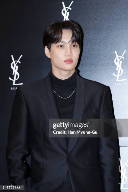 Kai of boy band EXO attends during the YvesSaintLaurent beauty pop-up store opening at Lotte Department Store on January 18, 2023 in Seoul, South...