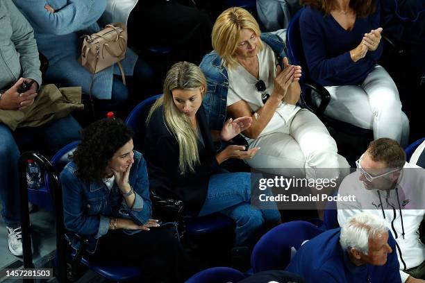 Maria Francisca Perello, Maria Isabel Nadal and Ana María Parera watch from the players box of Rafael Nadal of Spain during the round two singles...