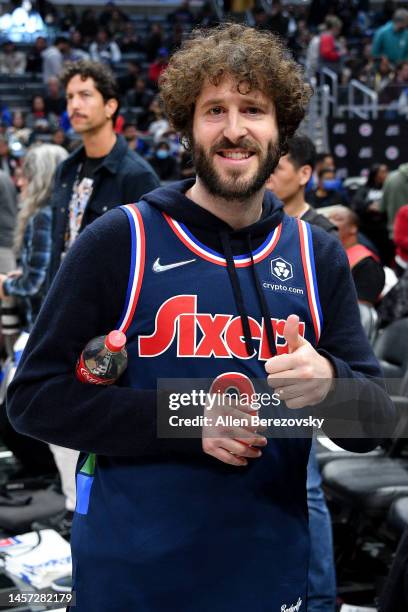 Lil Dickyattends a basketball game between the Los Angeles Clippers and the Philadelphia 76ers at Crypto.com Arena on January 17, 2023 in Los...