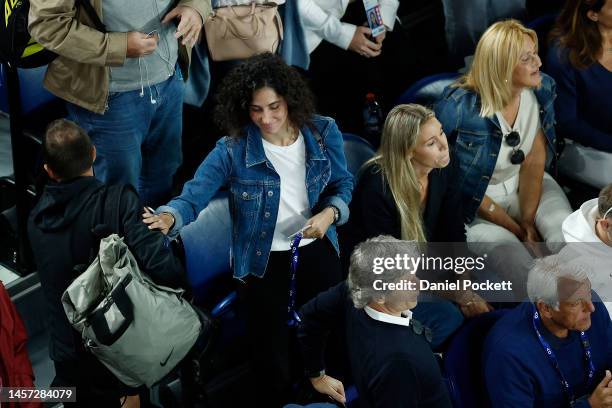 Maria Francisca Perello, Maria Isabel Nadal and Ana María Parera watch from the players box of Rafael Nadal of Spain after the round two singles...