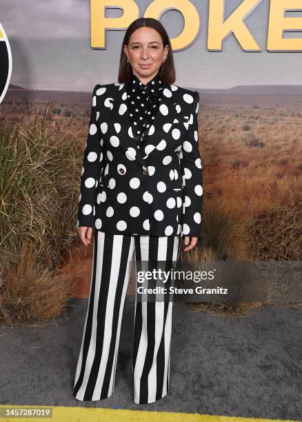 Maya Rudolph arrives at the Los Angeles Premiere For Peacock Original Series "Poker Face" at Hollywood Legion Theater on January 17, 2023 in Los...