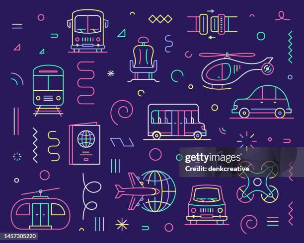 line icon set & pattern for sustainable transportation - mobility icon stock illustrations