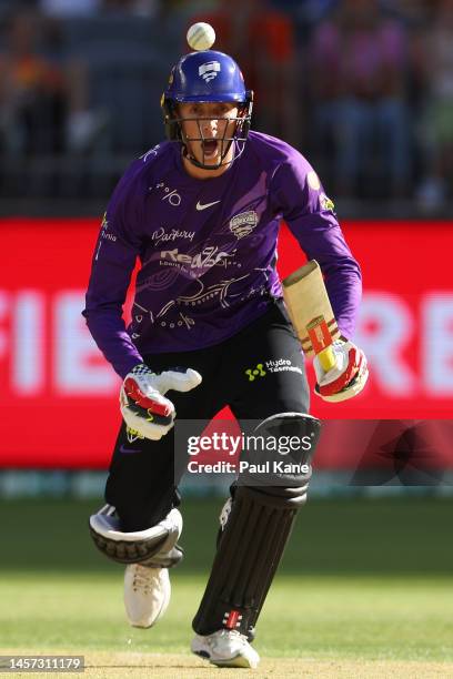 Zak Crawley of the Hurricanes bats during the Men's Big Bash League match between the Perth Scorchers and the Hobart Hurricanes at Optus Stadium, on...