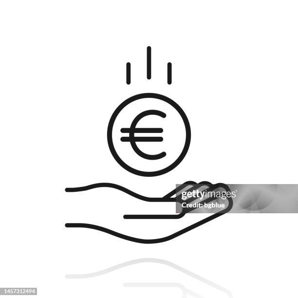 illustrations, cliparts, dessins animés et icônes de pièce en euros tombant en main. icône avec reflet sur fond blanc - symmetry icon
