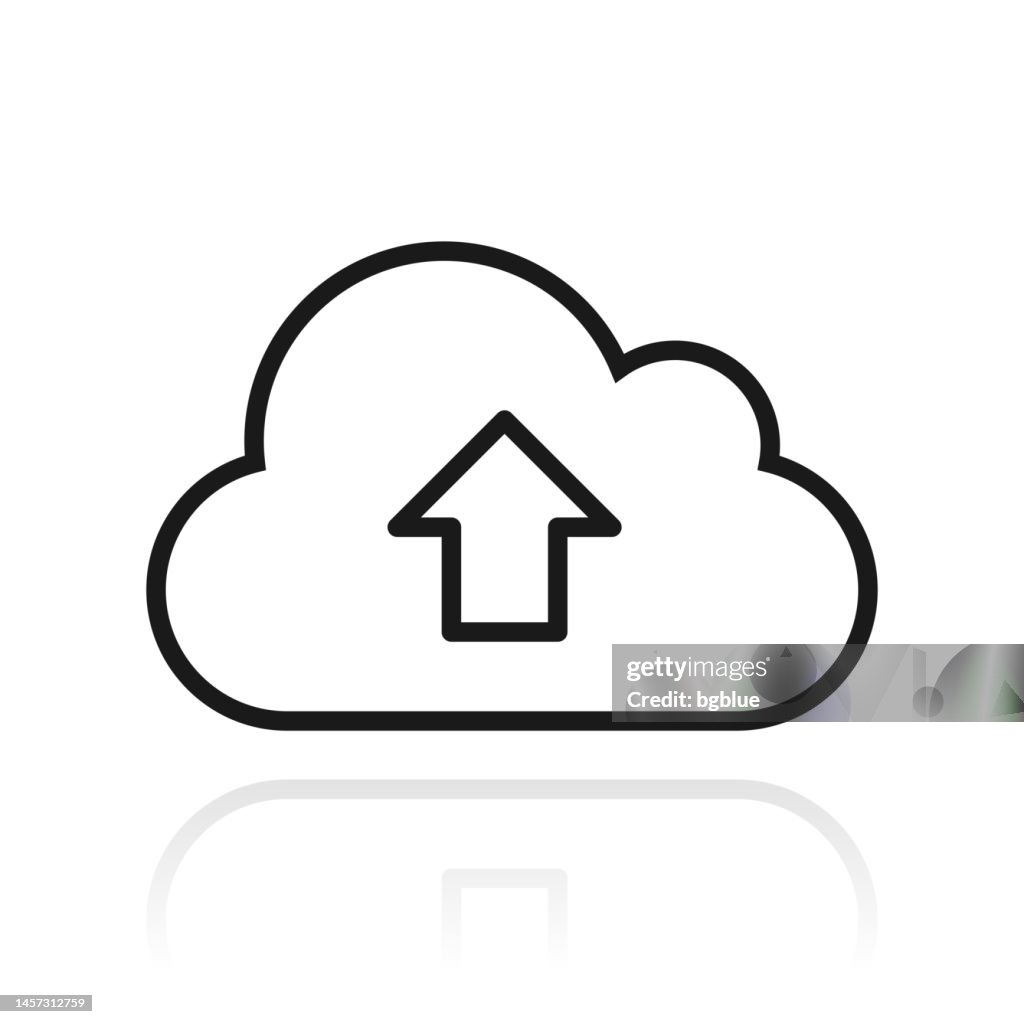 Cloud-Upload. Symbol mit Reflexion auf weißem Hintergrund