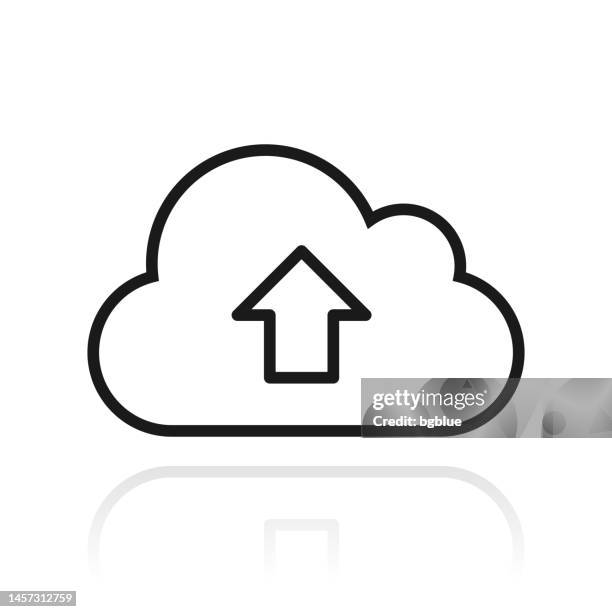 cloud upload. icon with reflection on white background - cloud computing stock illustrations