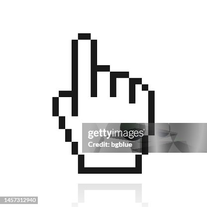 Pixel hand cursor. Icon with reflection on white background Pixel hand cursor. Icon with reflection on white background