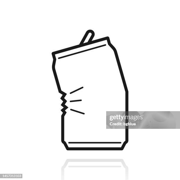 crushed can. icon with reflection on white background - crumpled stock illustrations