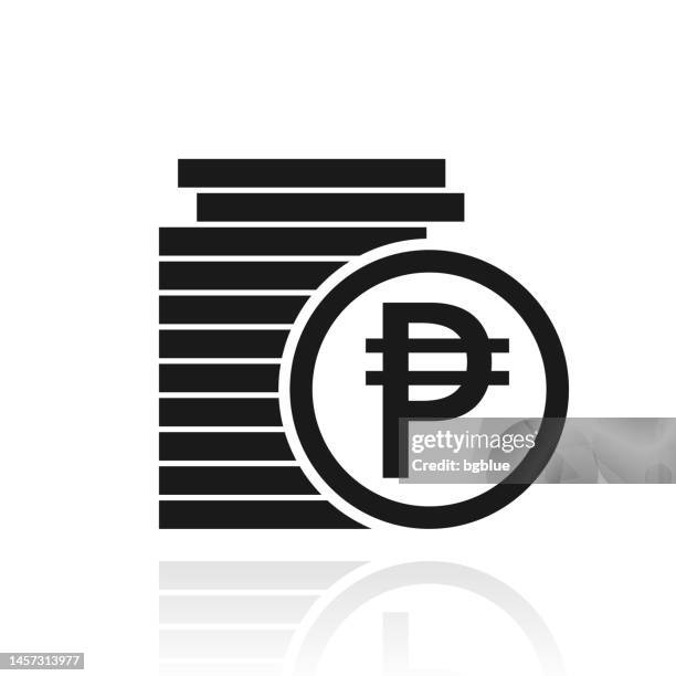 peso coins stack. icon with reflection on white background - coin stack white background stock illustrations