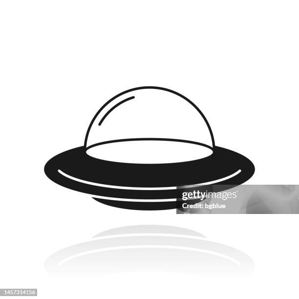 ufo - flying saucer. icon with reflection on white background - video visit stock illustrations