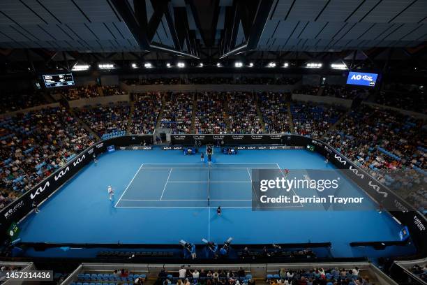 General view of Margaret Court Arena during the round two singles match between John Millman of Australia and Daniil Medvedev during day three of the...