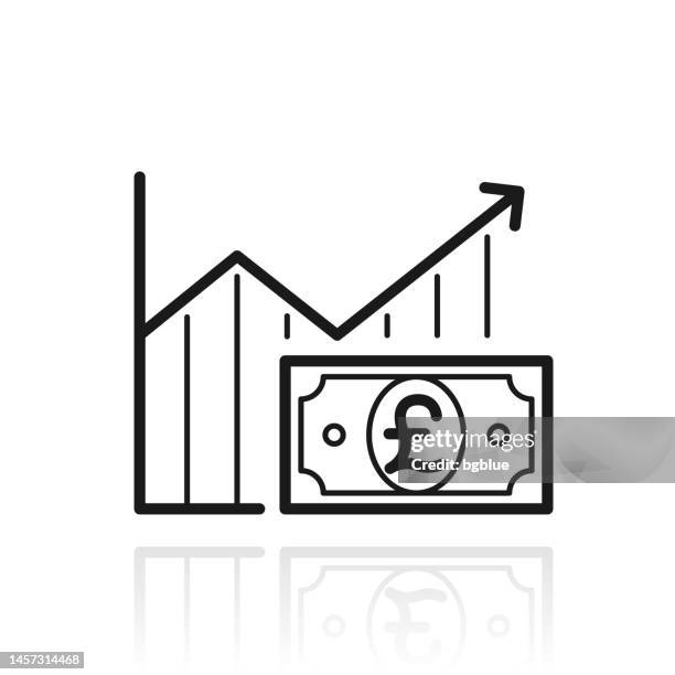 growing graph with pound banknote. icon with reflection on white background - pound note white background stock illustrations