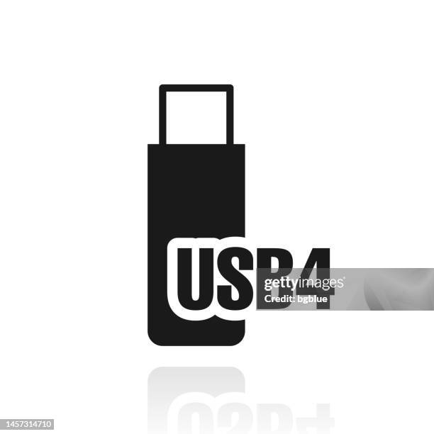 ilustraciones, imágenes clip art, dibujos animados e iconos de stock de unidad flash usb4. icono con reflejo sobre fondo blanco - usb stick