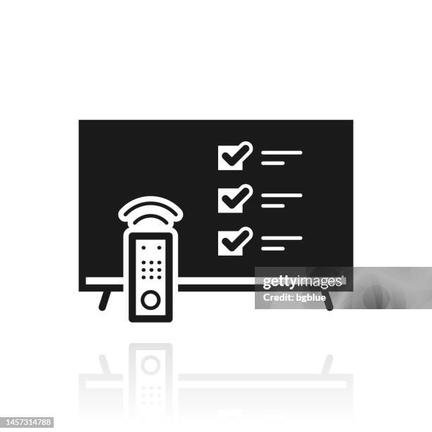 tv with checklist. icon with reflection on white background - looking at screen reflection stock illustrations