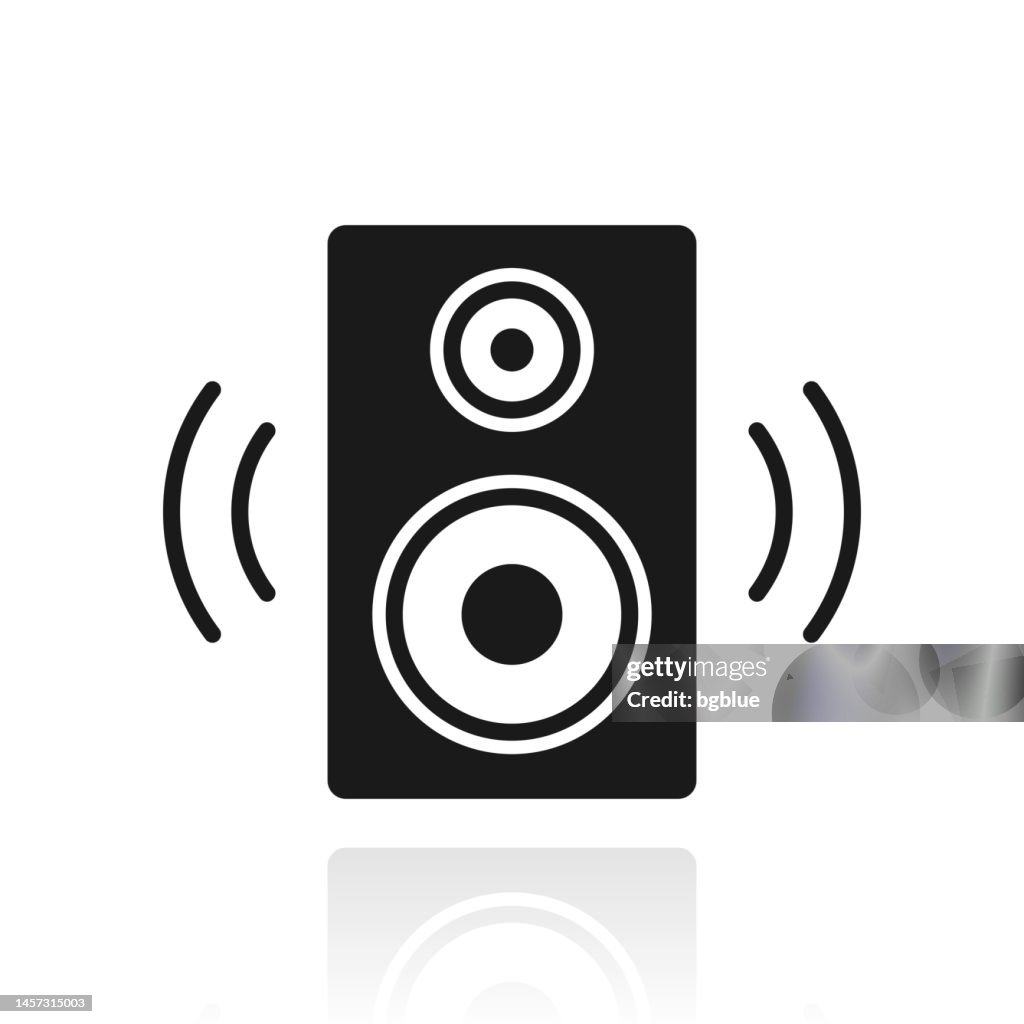 Speaker. Icon with reflection on white background
