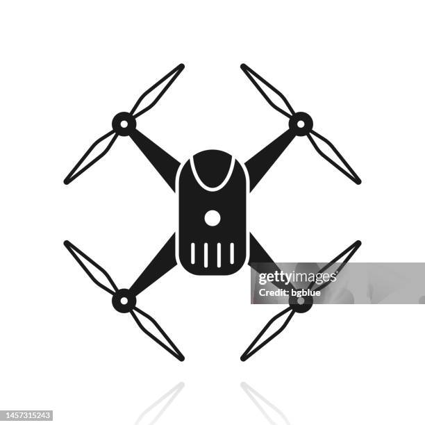 drone - quadcopter. icon with reflection on white background - floor low angle stock illustrations