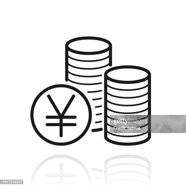 yen coins stacks. icon with reflection on white background - chinese coin stock illustrations