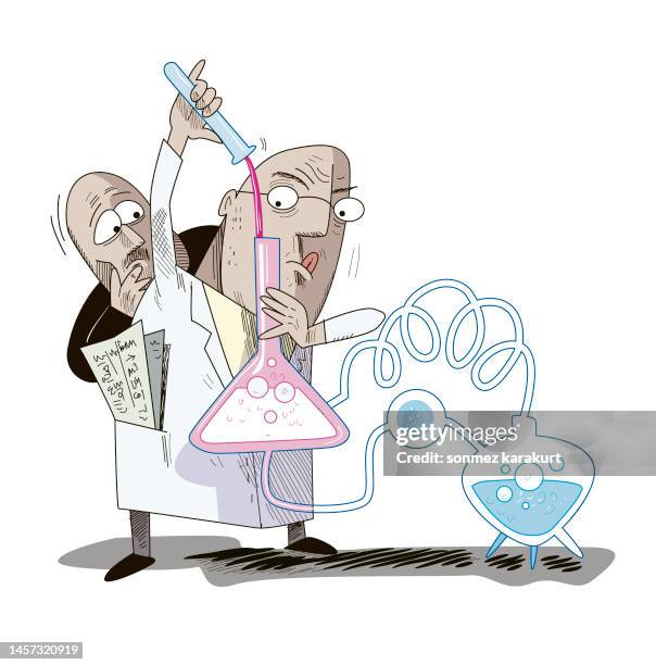 mad scientist doing experiment in lab - mad scientist stock illustrations