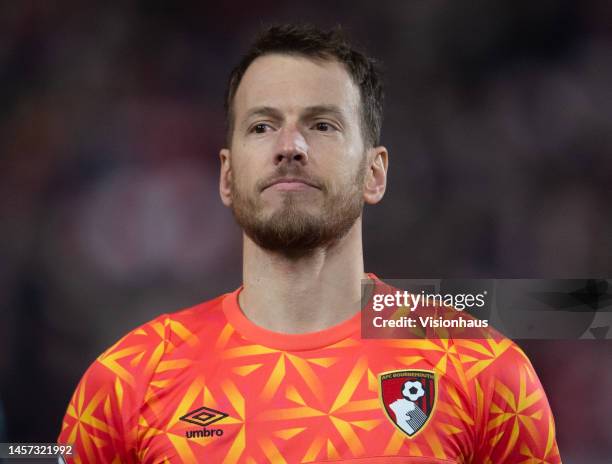 Neto of Bournemouth prior to the Premier League match between Brentford FC and AFC Bournemouth at Brentford Community Stadium on January 14, 2023 in...