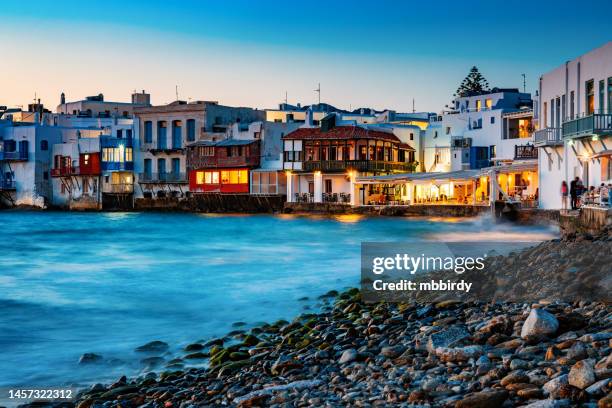 mykonos town, mykonos island, greece - cyclades islands stockfoto's en -beelden