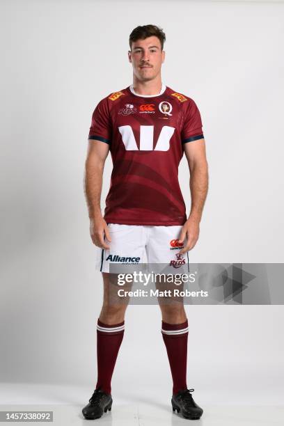 Ryan Smith poses during the Queensland Reds 2023 Super Rugby headshots session atNational Cricket Centre on January 18, 2023 in Brisbane, Australia.
