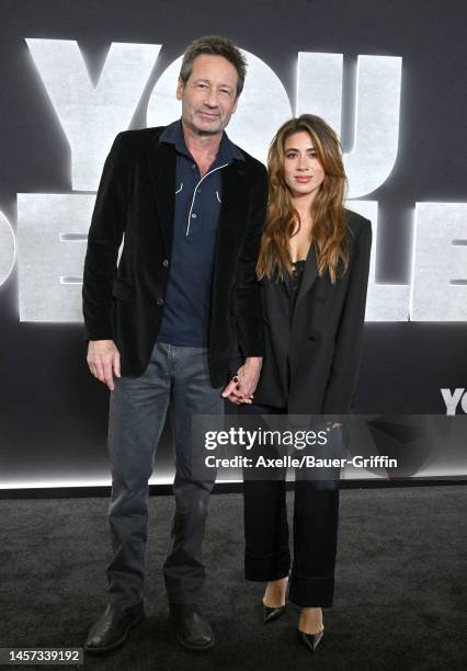 David Duchovny and Monique Pendleberry attend the Los Angeles Premiere of Netflix's "You People" at Regency Village Theatre on January 17, 2023 in...