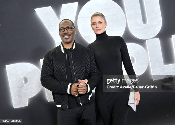 Eddie Murphy and Paige Butcher attend the Los Angeles Premiere of Netflix's "You People" at Regency Village Theatre on January 17, 2023 in Los...