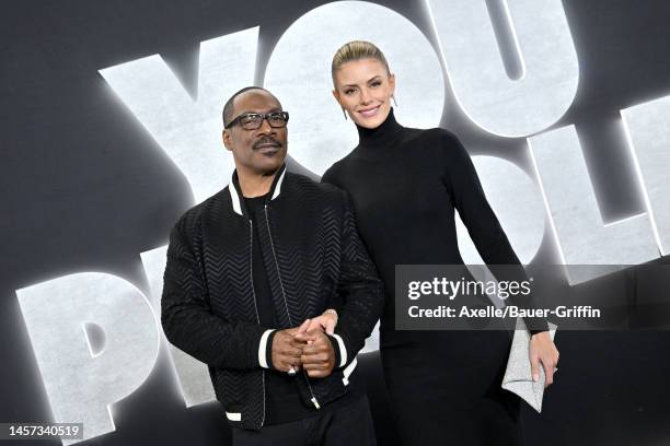 Eddie Murphy and Paige Butcher attend the Los Angeles Premiere of Netflix's "You People" at Regency Village Theatre on January 17, 2023 in Los...