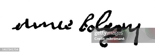 signature of anne boleyn, queen of england and wife of king henry viii - queen anne boleyn stock pictures, royalty-free photos & images