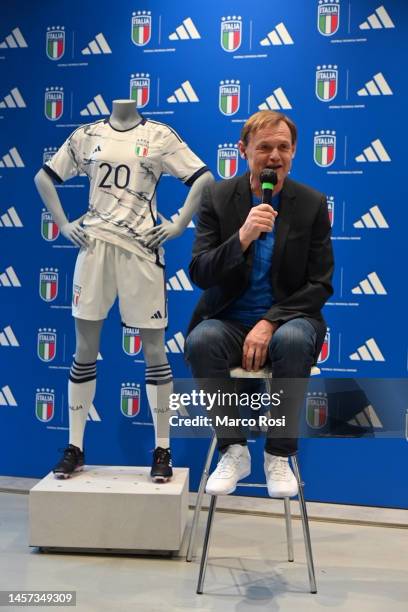 Adidas CEO Bjorn Gulden talks to media during the unveiling of the partnership between FIGC & adidas at adidas store on January 18, 2023 in Rome,...