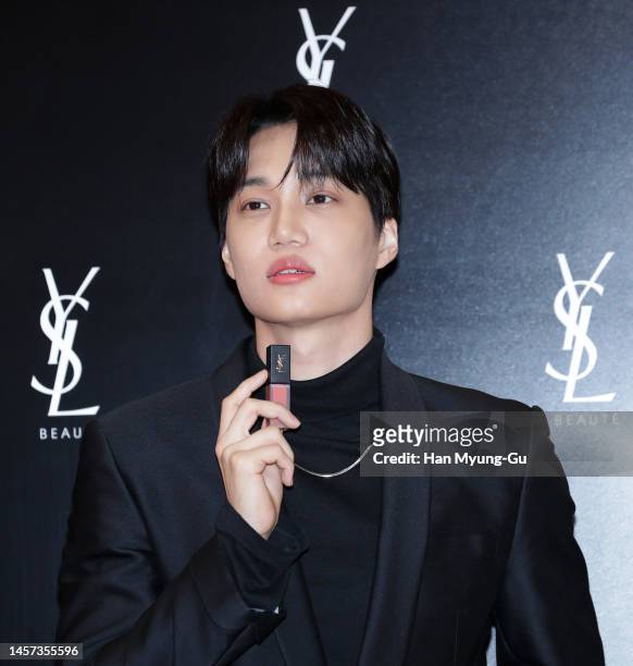 Kai of boy band EXO attends during the 'YvesSaintLaurent' Beauty Pop-up store opening at Lotte Department Store on January 18, 2023 in Seoul, South...