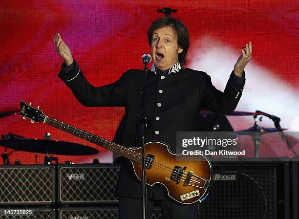 Musician Sir Paul McCartney performs on stage during the Diamond Jubilee concert at Buckingham Palace on June 4, 2012 in London, England. For only...