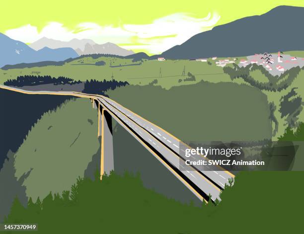 graphic mountain landscype with empty highway - brennerpas stockfoto's en -beelden