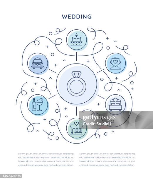 wedding six steps infographic template - save the date template stock illustrations