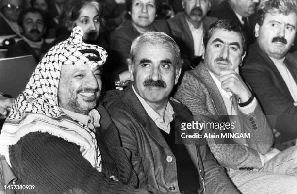 Portrait de Yasser Arafat et Georges Habache Fondateur et secrétaire général du Front populaire de libération de la Palestine en 1983