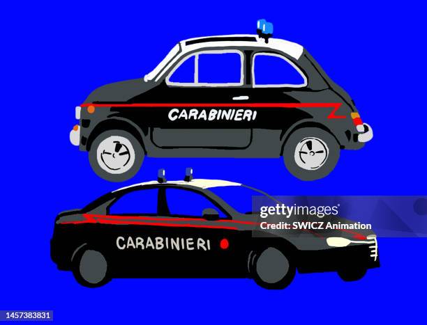 two italian police cars (carabinieri) - carabinieri stock-fotos und bilder