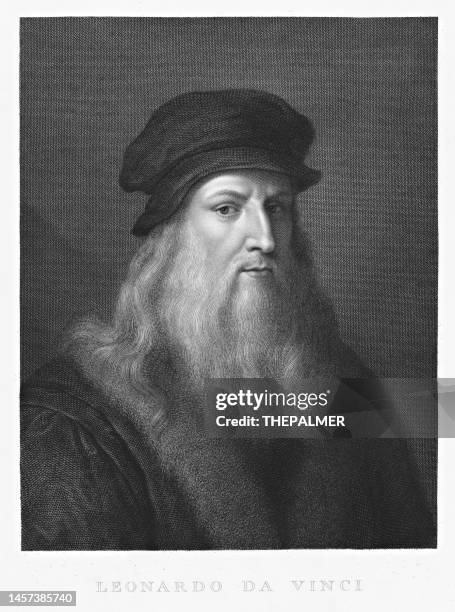 ilustraciones, imágenes clip art, dibujos animados e iconos de stock de leonardo da vinci retrato grabado 1894 - leonardo da vinci