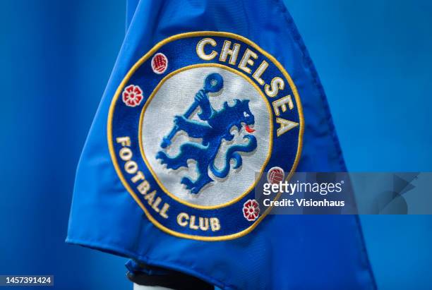 Detailed view of the corner flag is seen prior to the Premier League match between Chelsea FC and Crystal Palace at Stamford Bridge on January 15,...