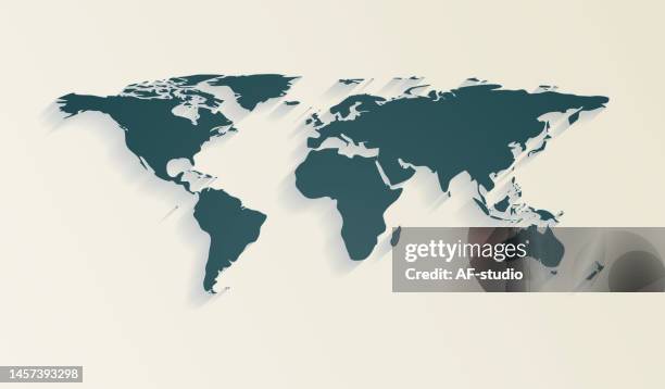 world map with paper cut effect on blank background - international border stock illustrations