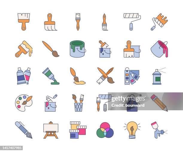 art supplies line icons. editable stroke. - hobbies vector stock illustrations