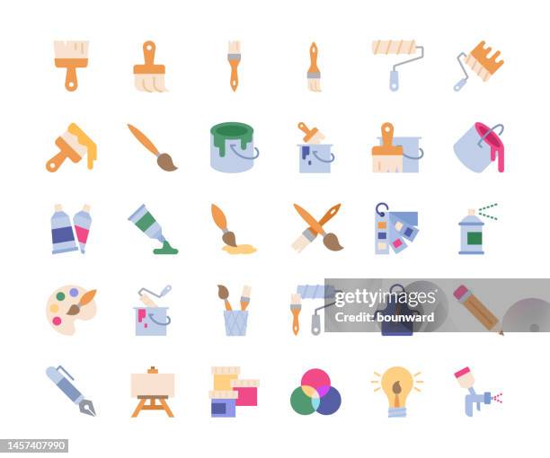 art supplies line icons. editable stroke. - easel stock illustrations