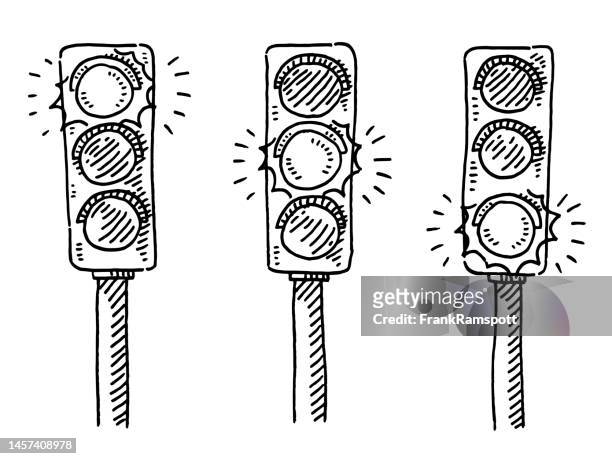 traffic lights stop attention go drawing - safety cartoon images stock illustrations