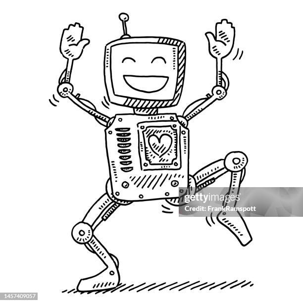 happy dancing fitness robot drawing - aerobics instructor stock illustrations