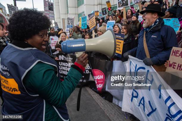 Striking nurses and their supporters gather at UCLH Hospital before their march to Downing street on January 18, 2023 in London, United Kingdom....