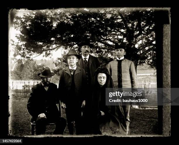 victorian family portrait, circa 1890 - military widow stock illustrations