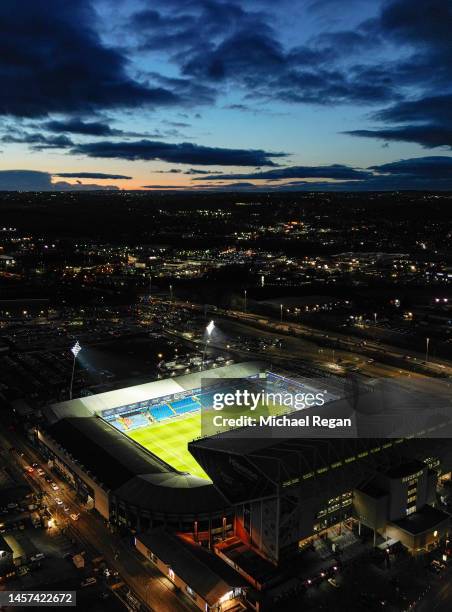 An aerial view of Elland Road prior to the Emirates FA Cup Third Round Replay match between Leeds United and Cardiff City at Elland Road on January...