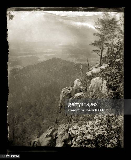 mountain landscape, circa 1890 - agricultural field photos stock illustrations