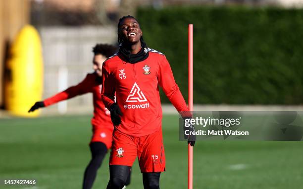 Romeo Lavia during a Southampton FC training session at the Staplewood Campus on January 18, 2023 in Southampton, England.