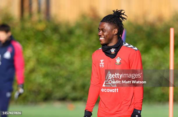 Romeo Lavia during a Southampton FC training session at the Staplewood Campus on January 18, 2023 in Southampton, England.